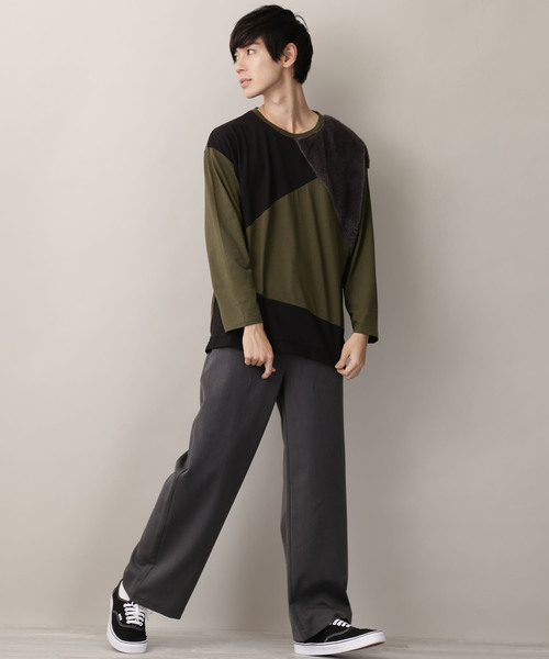 MONO-MART(モノマート)の「切替ファー仕様 ビッグシルエットL/Sカットソー(Tシャツ/カットソー・メンズ・ブラック/カーキ/杢グレー・M/L)」の9枚目の写真