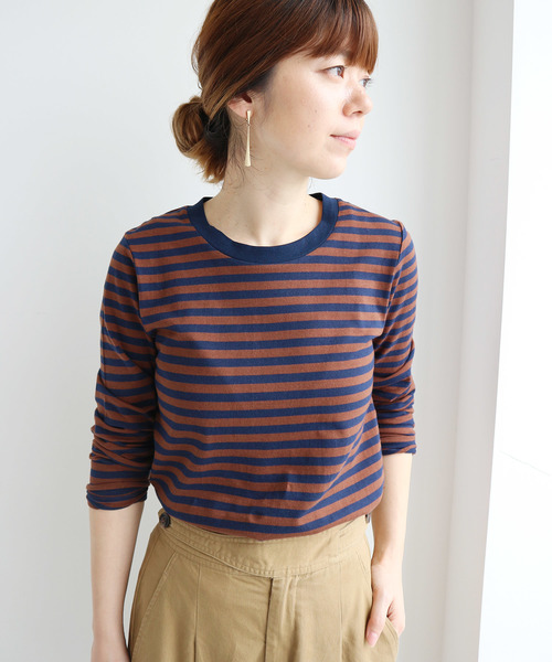 AMERICAN HOLIC（アメリカンホリック）の「ベーシックボーダープルオーバー◯（Tシャツ/カットソー・レディース・チャコールグレー/ネイビー/オフホワイト/カーキ/グリーン/キャメル・M/L）」の6枚目の写真