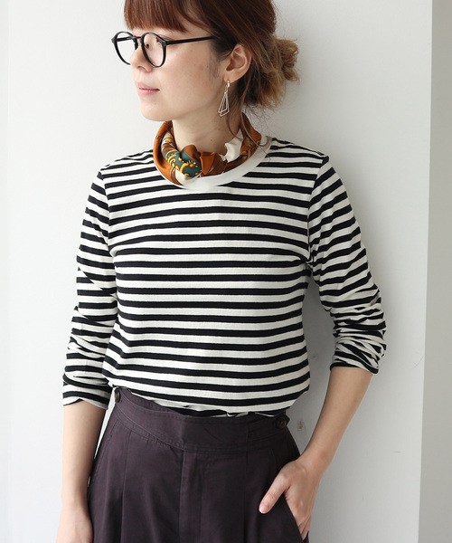 AMERICAN HOLIC（アメリカンホリック）の「ベーシックボーダープルオーバー◯（Tシャツ/カットソー・レディース・チャコールグレー/ネイビー/オフホワイト/カーキ/グリーン/キャメル・M/L）」の2枚目の写真