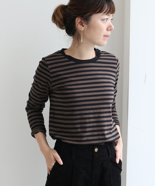 AMERICAN HOLIC（アメリカンホリック）の「ベーシックボーダープルオーバー◯（Tシャツ/カットソー・レディース・チャコールグレー/ネイビー/オフホワイト/カーキ/グリーン/キャメル・M/L）」の3枚目の写真