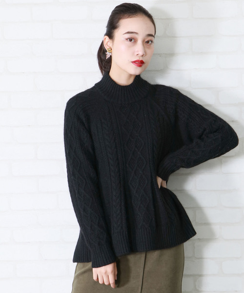 &g'aime(アンジェム)の「ZOZOTOWN限定【&g'aime】アンゴラフレアケーブルニット(ニット/セーター・レディース・ブラック/ベージュ/グレー/グリーン/アイボリー/ロイヤルブルー・FREE)」の3枚目の写真