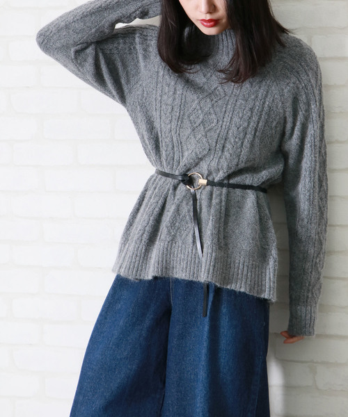 &g'aime(アンジェム)の「ZOZOTOWN限定【&g'aime】アンゴラフレアケーブルニット(ニット/セーター・レディース・ブラック/ベージュ/グレー/グリーン/アイボリー/ロイヤルブルー・FREE)」の15枚目の写真