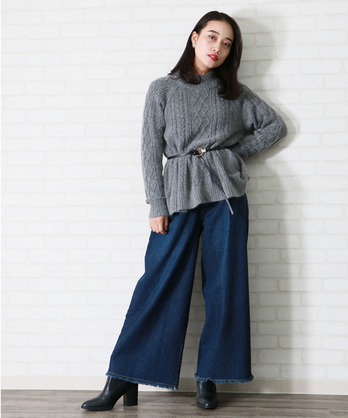 &g'aime(アンジェム)の「ZOZOTOWN限定【&g'aime】アンゴラフレアケーブルニット(ニット/セーター・レディース・ブラック/ベージュ/グレー/グリーン/アイボリー/ロイヤルブルー・FREE)」の13枚目の写真