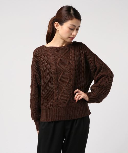 archives（アルシーヴ）の「ケーブルラウンドプルオーバー（ニット/セーター・レディース・グレー/ブラウン/ベージュ・MEDIUM）」の3枚目の写真