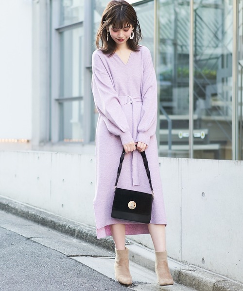 natural couture（ナチュラルクチュール）の「キーネックニットワンピ（ワンピース・レディース・ブラック/ベージュ/ブラウン/ピンク/キャメル・FREE）」の5枚目の写真