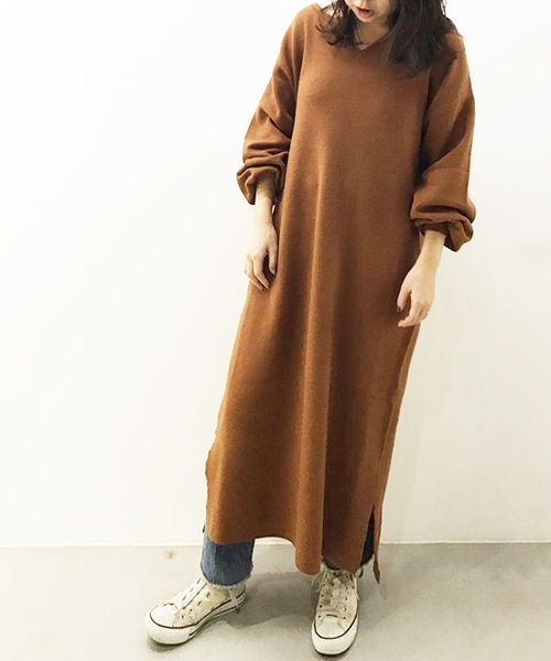 natural couture（ナチュラルクチュール）の「キーネックニットワンピ（ワンピース・レディース・ブラック/ベージュ/ブラウン/ピンク/キャメル・FREE）」の13枚目の写真