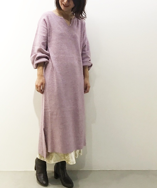 natural couture（ナチュラルクチュール）の「キーネックニットワンピ（ワンピース・レディース・ブラック/ベージュ/ブラウン/ピンク/キャメル・FREE）」の14枚目の写真