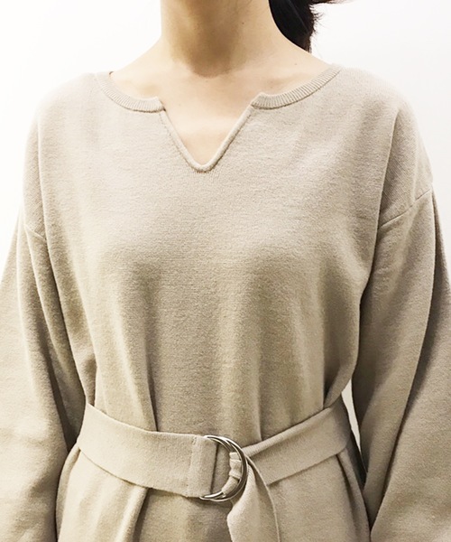 natural couture（ナチュラルクチュール）の「キーネックニットワンピ（ワンピース・レディース・ブラック/ベージュ/ブラウン/ピンク/キャメル・FREE）」の10枚目の写真