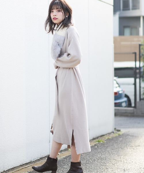 natural couture（ナチュラルクチュール）の「キーネックニットワンピ（ワンピース・レディース・ブラック/ベージュ/ブラウン/ピンク/キャメル・FREE）」の17枚目の写真