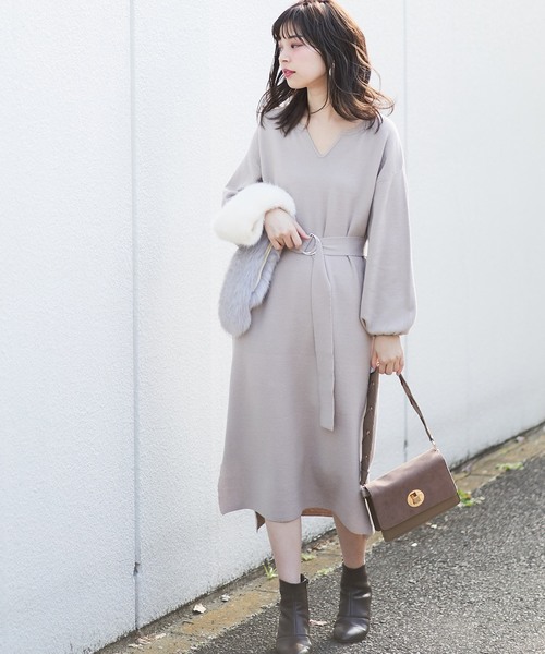 natural couture（ナチュラルクチュール）の「キーネックニットワンピ（ワンピース・レディース・ブラック/ベージュ/ブラウン/ピンク/キャメル・FREE）」の19枚目の写真