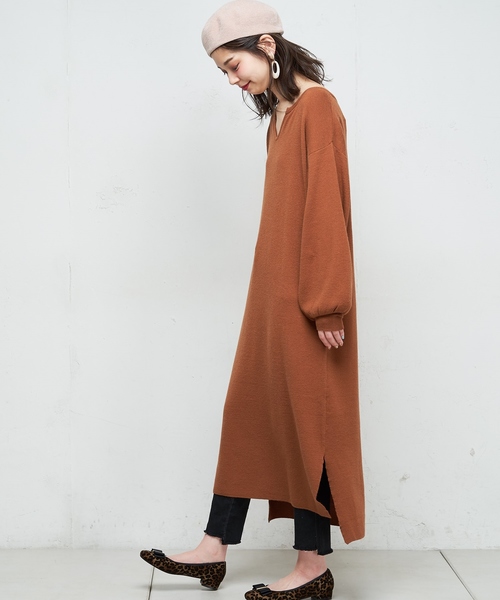 natural couture（ナチュラルクチュール）の「キーネックニットワンピ（ワンピース・レディース・ブラック/ベージュ/ブラウン/ピンク/キャメル・FREE）」の20枚目の写真