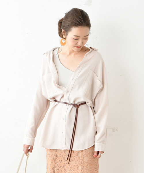 DouDou（ドゥドゥ）の「バック切替ビッグシャツ（シャツ/ブラウス・レディース・ピンク/オフホワイト/ブラウン・FREE）」の2枚目の写真