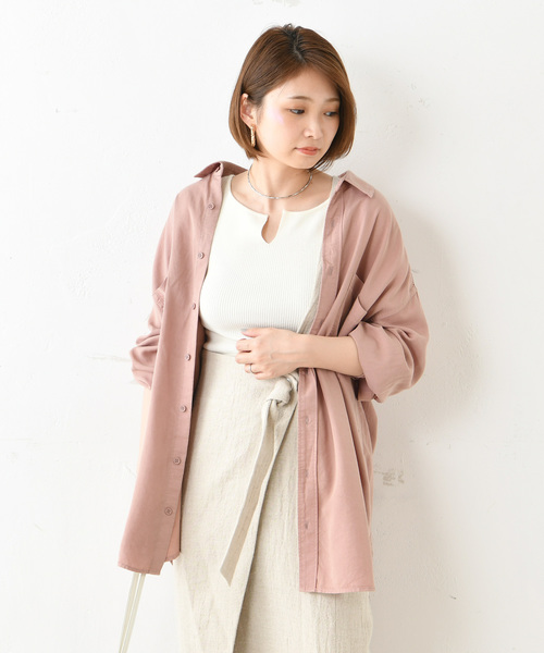 DouDou（ドゥドゥ）の「バック切替ビッグシャツ（シャツ/ブラウス・レディース・ピンク/オフホワイト/ブラウン・FREE）」の17枚目の写真