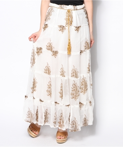 goa（ゴア）の「ペイズリーレーヨンクレープL/SK（スカート・レディース・ホワイト/ベージュ/グリーン・FREE）」の2枚目の写真