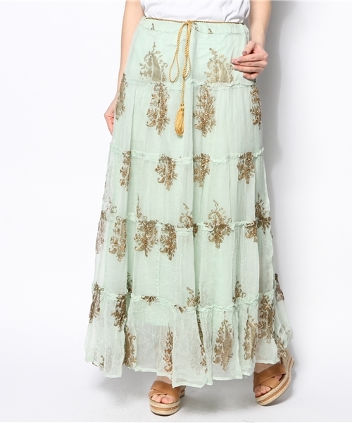 goa（ゴア）の「ペイズリーレーヨンクレープL/SK（スカート・レディース・ホワイト/ベージュ/グリーン・FREE）」の3枚目の写真