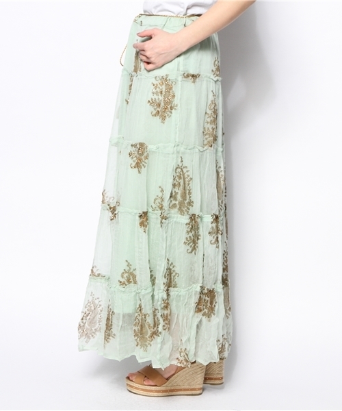 goa（ゴア）の「ペイズリーレーヨンクレープL/SK（スカート・レディース・ホワイト/ベージュ/グリーン・FREE）」の5枚目の写真