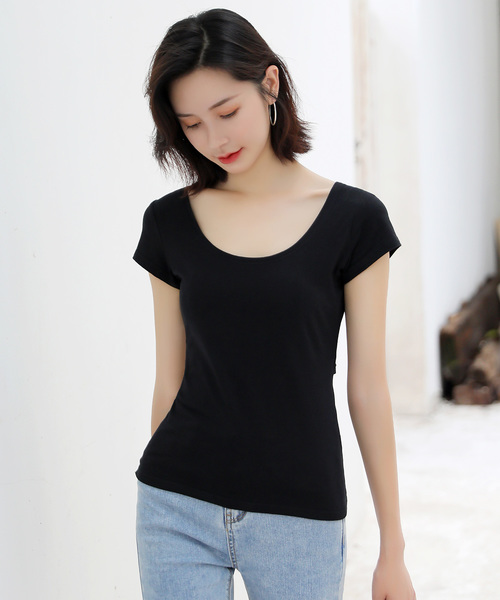 OSYAREVO(オシャレボ)の「バックオープンリボンTシャツ(Tシャツ/カットソー・レディース・ブラック/ホワイト/コーラル・SMALL/MEDIUM/LARGE)」の9枚目の写真