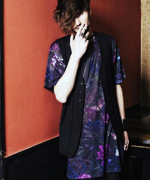 NO ID.（ノーアイディ）の「【NO ID.】Shadow Flower Long Big T-shirt / シャドウ フラワー ロング ビッグ Tシャツ（Tシャツ/カットソー・メンズ・グレー/レッド/ブルー・ONE SIZE）」の3枚目の写真