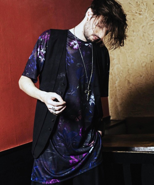 NO ID.（ノーアイディ）の「【NO ID.】Shadow Flower Long Big T-shirt / シャドウ フラワー ロング ビッグ Tシャツ（Tシャツ/カットソー・メンズ・グレー/レッド/ブルー・ONE SIZE）」の4枚目の写真