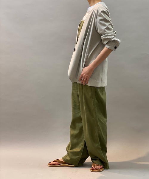 Munich（ミューニック）の「レーヨン麻ノーカラージャケット(セットアップ可）（ノーカラージャケット・レディース・ライトグレー/ブラック/ライトグリーン・S/XS）」の13枚目の写真