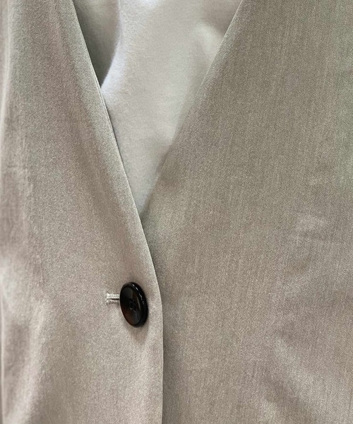 Munich（ミューニック）の「レーヨン麻ノーカラージャケット(セットアップ可）（ノーカラージャケット・レディース・ライトグレー/ブラック/ライトグリーン・S/XS）」の9枚目の写真