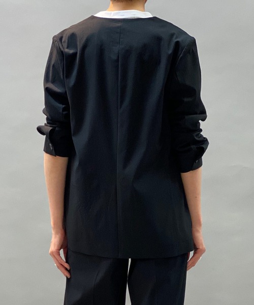 Munich（ミューニック）の「レーヨン麻ノーカラージャケット(セットアップ可）（ノーカラージャケット・レディース・ライトグレー/ブラック/ライトグリーン・S/XS）」の18枚目の写真