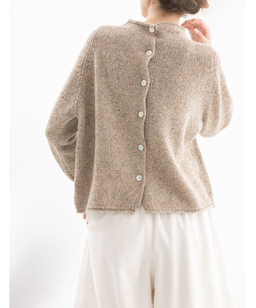 nop de nod 2色使いカーディガン コットンリネンクルーカーディガン