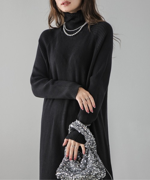 セール】タートルネックリブニットロングワンピ（ワンピース）｜SUGAR