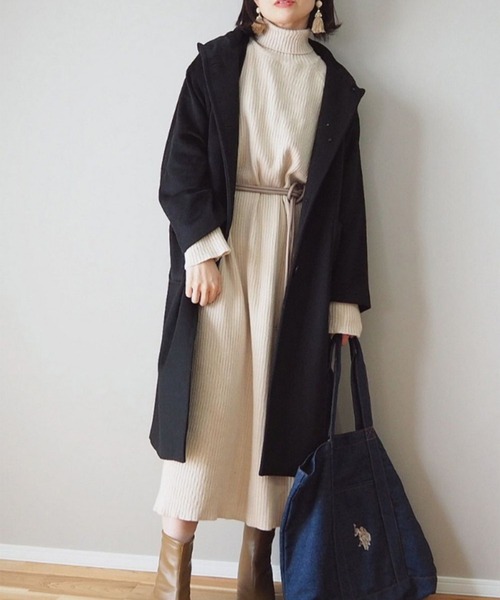 SUGAR BISKET（シュガービスケット）の「タートルネックリブニットロングワンピ（ワンピース・レディース・アイボリー/ブラウン/チャコールグレー/ブラック/オレンジ/ブルーグリーン/ライム・フリー）」の13枚目の写真