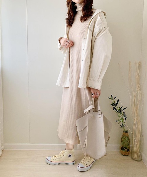 SUGAR BISKET（シュガービスケット）の「タートルネックリブニットロングワンピ（ワンピース・レディース・アイボリー/ブラウン/チャコールグレー/ブラック/オレンジ/ブルーグリーン/ライム・フリー）」の14枚目の写真