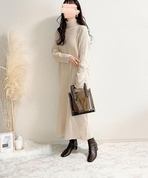 SUGAR BISKET（シュガービスケット）の「タートルネックリブニットロングワンピ（ワンピース・レディース・アイボリー/ブラウン/チャコールグレー/ブラック/オレンジ/ブルーグリーン/ライム・フリー）」の21枚目の写真