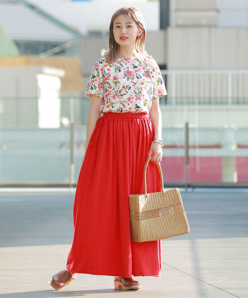 BEAMS BOY（ビームスボーイ）の「BEAMS BOY / カットソー リボン ギャザースカート（スカート・レディース・レッド/ブラック・ONE SIZE）」の4枚目の写真