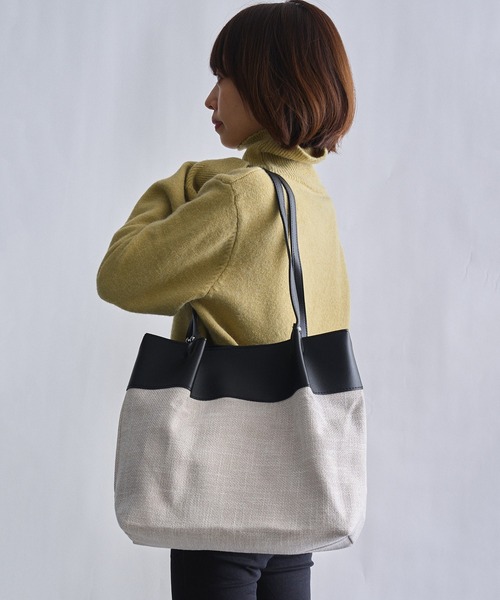 MAISON BREEZE（メゾンブリーズ）の「【MAISON BREEZE】レザーコンビ キャンバストートバッグ サスティナブルレザー KNF（トートバッグ・レディース・ブラック/ベージュ/ブラック系その他・FREE）」の10枚目の写真