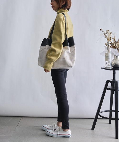 MAISON BREEZE（メゾンブリーズ）の「【MAISON BREEZE】レザーコンビ キャンバストートバッグ サスティナブルレザー KNF（トートバッグ・レディース・ブラック/ベージュ/ブラック系その他・FREE）」の14枚目の写真