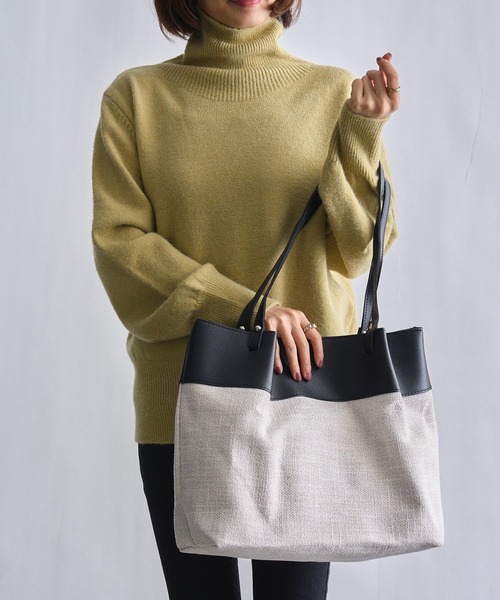 MAISON BREEZE（メゾンブリーズ）の「【MAISON BREEZE】レザーコンビ キャンバストートバッグ サスティナブルレザー KNF（トートバッグ・レディース・ブラック/ベージュ/ブラック系その他・FREE）」の12枚目の写真