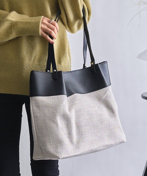 MAISON BREEZE（メゾンブリーズ）の「【MAISON BREEZE】レザーコンビ キャンバストートバッグ サスティナブルレザー KNF（トートバッグ・レディース・ブラック/ベージュ/ブラック系その他・FREE）」の11枚目の写真