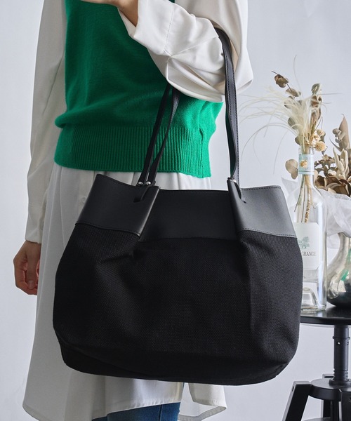 MAISON BREEZE（メゾンブリーズ）の「【MAISON BREEZE】レザーコンビ キャンバストートバッグ サスティナブルレザー KNF（トートバッグ・レディース・ブラック/ベージュ/ブラック系その他・FREE）」の6枚目の写真