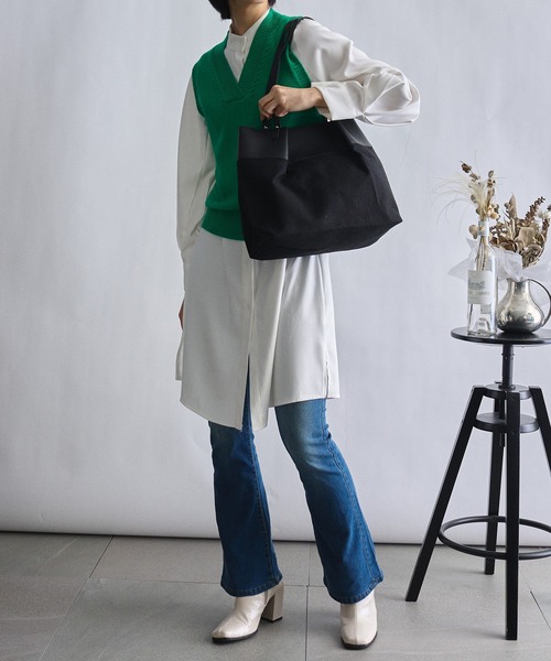 MAISON BREEZE（メゾンブリーズ）の「【MAISON BREEZE】レザーコンビ キャンバストートバッグ サスティナブルレザー KNF（トートバッグ・レディース・ブラック/ベージュ/ブラック系その他・FREE）」の8枚目の写真