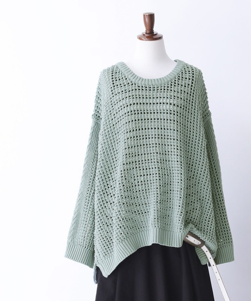 osharewalker（オシャレウォーカー）の「【廃盤】『ケーブル切替メッシュニット』（ニット/セーター・レディース・グレイッシュブルー/ブラック/オフホワイト・FREE）」の3枚目の写真