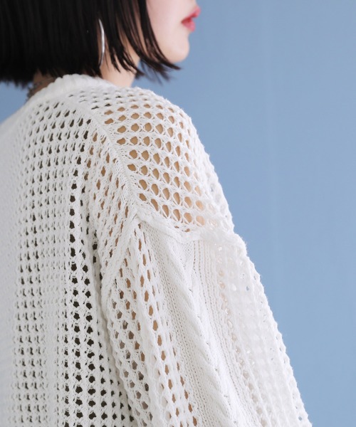 osharewalker（オシャレウォーカー）の「【廃盤】『ケーブル切替メッシュニット』（ニット/セーター・レディース・グレイッシュブルー/ブラック/オフホワイト・FREE）」の11枚目の写真