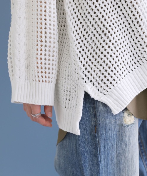 osharewalker（オシャレウォーカー）の「【廃盤】『ケーブル切替メッシュニット』（ニット/セーター・レディース・グレイッシュブルー/ブラック/オフホワイト・FREE）」の14枚目の写真