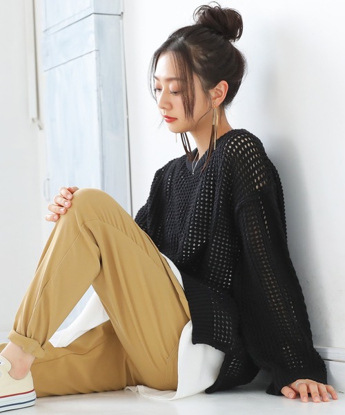 osharewalker（オシャレウォーカー）の「【廃盤】『ケーブル切替メッシュニット』（ニット/セーター・レディース・グレイッシュブルー/ブラック/オフホワイト・FREE）」の18枚目の写真