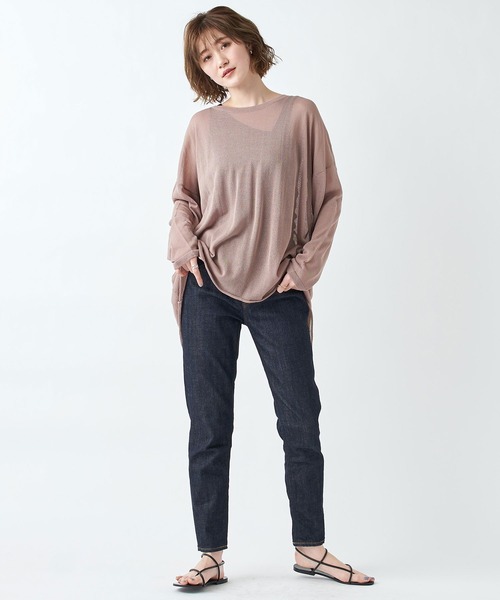 RIVE DROITE（リヴドロワ）の「リネンタッチバックスリットニット（ニット/セーター・レディース・グリーン系その他2/チャコールグレー/モカ・FREE）」の4枚目の写真