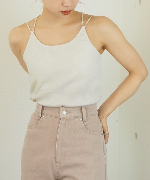 tiptop（ティップトップ）の「2021SS テレコバッククロスキャミソール（キャミソール・レディース・アイボリー/ブラック/モカ/オフホワイト/キナリ/スミクロ・FREE）」の3枚目の写真