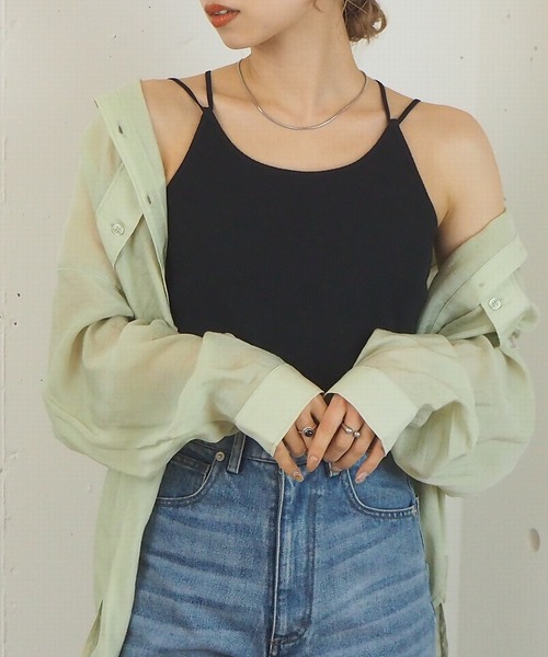 tiptop（ティップトップ）の「2021SS テレコバッククロスキャミソール（キャミソール・レディース・アイボリー/ブラック/モカ/オフホワイト/キナリ/スミクロ・FREE）」の4枚目の写真