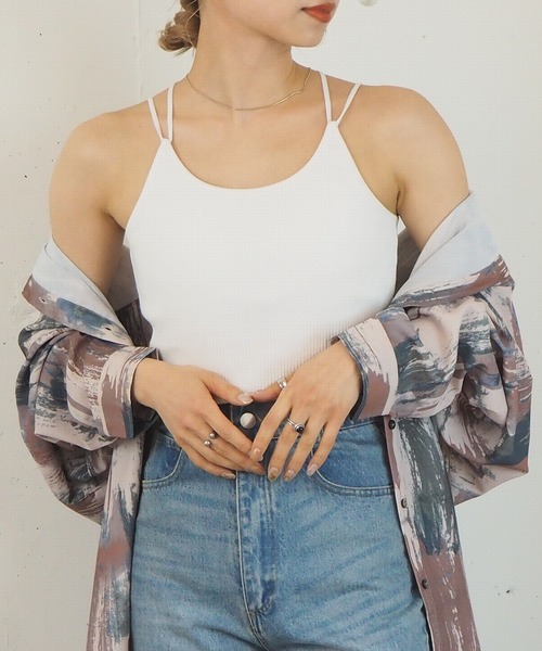 tiptop（ティップトップ）の「2021SS テレコバッククロスキャミソール（キャミソール・レディース・アイボリー/ブラック/モカ/オフホワイト/キナリ/スミクロ・FREE）」の8枚目の写真