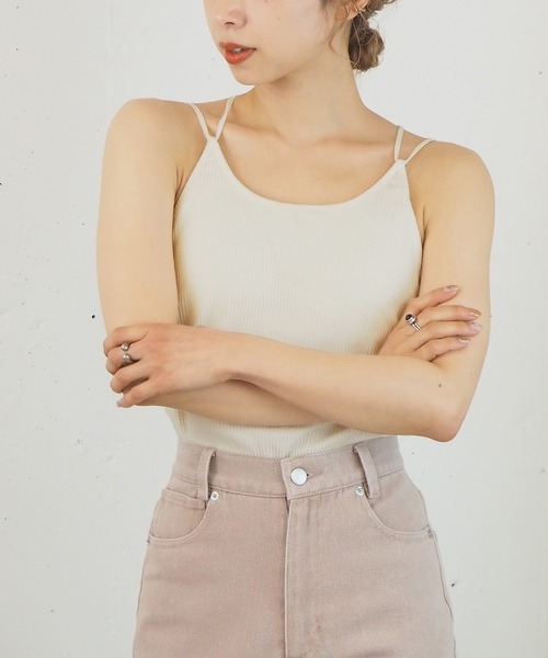 tiptop（ティップトップ）の「2021SS テレコバッククロスキャミソール（キャミソール・レディース・アイボリー/ブラック/モカ/オフホワイト/キナリ/スミクロ・FREE）」の10枚目の写真