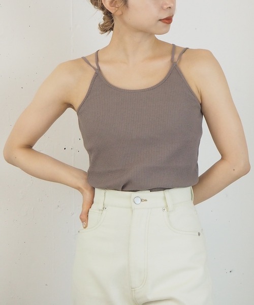 tiptop（ティップトップ）の「2021SS テレコバッククロスキャミソール（キャミソール・レディース・アイボリー/ブラック/モカ/オフホワイト/キナリ/スミクロ・FREE）」の7枚目の写真