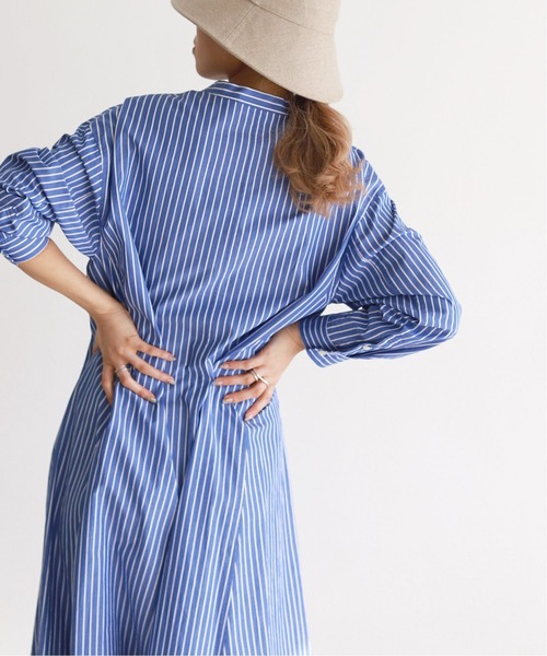 SLOBE IENA ポンディシェリ スキッパーワンピース ブルー SLOBE IENA（スローブイエナ）の「【Pondichery/ポンディシェリ