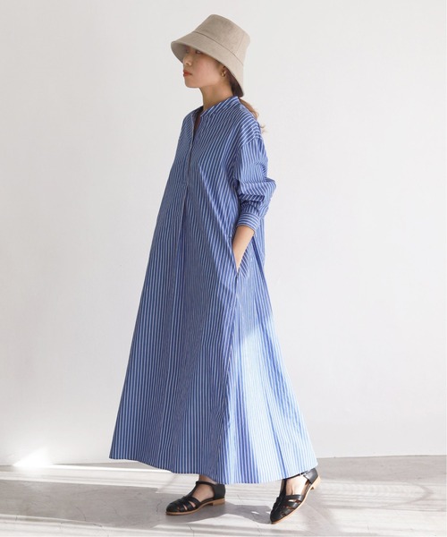 SLOBE IENA ポンディシェリ スキッパーワンピース ブルー SLOBE IENA（スローブイエナ）の「【Pondichery/ポンディシェリ